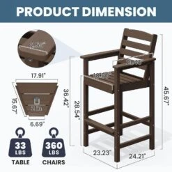 Coffee Brown Modern HDPE Plastic Adirondack Chairs, Outdoor Bar Stools With Connecting Tray (Set Of 2) 11 Coffee Brown Modern HDPE Plastic Adirondack Chairs, Outdoor Bar Stools With Connecting Tray (Set Of 2) -Jearey jearey plastic adirondack chairs jysrgby coffee c3 1000
