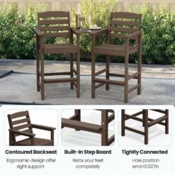 Coffee Brown Modern HDPE Plastic Adirondack Chairs, Outdoor Bar Stools With Connecting Tray (Set Of 2) 15 Coffee Brown Modern HDPE Plastic Adirondack Chairs, Outdoor Bar Stools With Connecting Tray (Set Of 2) -Jearey jearey plastic adirondack chairs jysrgby coffee fa 1000