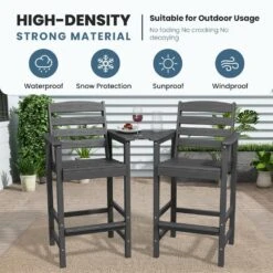 Gray Modern HDPE Plastic Adirondack Chairs, Outdoor Bar Stools With Connecting Tray (Set Of 2) -Jearey jearey plastic adirondack chairs jysrgby gray 1f 1000