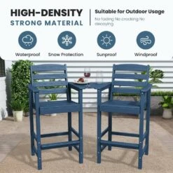 Navy Modern HDPE Plastic Adirondack Chairs, Outdoor Bar Stools With Connecting Tray (Set Of 2) -Jearey jearey plastic adirondack chairs jysrgby navy 1f 1000