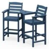 Navy Modern HDPE Plastic Adirondack Chairs, Outdoor Bar Stools With Connecting Tray (Set Of 2)
