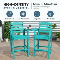 Tiffany Blue Modern HDPE Plastic Adirondack Chairs, Outdoor Bar Stools With Connecting Tray (Set Of 2) -Jearey jearey plastic adirondack chairs jysrgby tfn 1f 1000