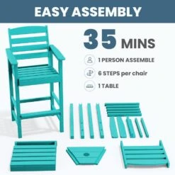 Tiffany Blue Modern HDPE Plastic Adirondack Chairs, Outdoor Bar Stools With Connecting Tray (Set Of 2) -Jearey jearey plastic adirondack chairs jysrgby tfn 4f 1000
