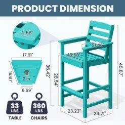 Tiffany Blue Modern HDPE Plastic Adirondack Chairs, Outdoor Bar Stools With Connecting Tray (Set Of 2) -Jearey jearey plastic adirondack chairs jysrgby tfn c3 1000