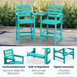 Tiffany Blue Modern HDPE Plastic Adirondack Chairs, Outdoor Bar Stools With Connecting Tray (Set Of 2) -Jearey jearey plastic adirondack chairs jysrgby tfn fa 1000