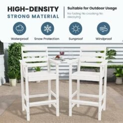 White Modern HDPE Plastic Adirondack Chairs, Outdoor Bar Stools With Connecting Tray (Set Of 2) -Jearey jearey plastic adirondack chairs jysrgby white 1f 1000