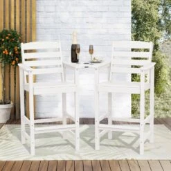 White Modern HDPE Plastic Adirondack Chairs, Outdoor Bar Stools With Connecting Tray (Set Of 2) -Jearey jearey plastic adirondack chairs jysrgby white 31 1000