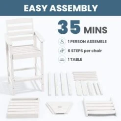White Modern HDPE Plastic Adirondack Chairs, Outdoor Bar Stools With Connecting Tray (Set Of 2) -Jearey jearey plastic adirondack chairs jysrgby white 4f 1000