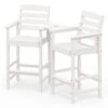 White Modern HDPE Plastic Adirondack Chairs, Outdoor Bar Stools With Connecting Tray (Set Of 2)