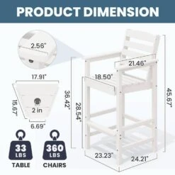 White Modern HDPE Plastic Adirondack Chairs, Outdoor Bar Stools With Connecting Tray (Set Of 2) -Jearey jearey plastic adirondack chairs jysrgby white c3 1000