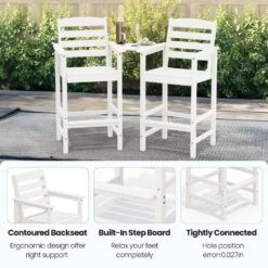 White Modern HDPE Plastic Adirondack Chairs, Outdoor Bar Stools With Connecting Tray (Set Of 2) -Jearey jearey plastic adirondack chairs jysrgby white fa 1000