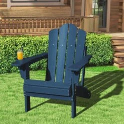 1-Piece HDPE Folding Adjustable Adirondack Chair In Blue