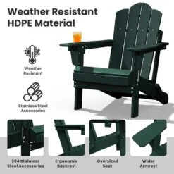1-Piece HDPE Folding Adjustable Adirondack Chair In Green -Jearey jearey plastic adirondack chairs peydtjy green 44 1000