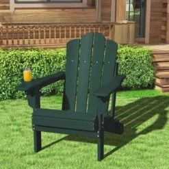 1-Piece HDPE Folding Adjustable Adirondack Chair In Green