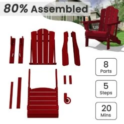 1-Piece HDPE Folding Adjustable Adirondack Chair In Red -Jearey jearey plastic adirondack chairs peydtjy red 1f 1000