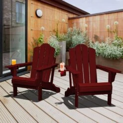 1-Piece HDPE Folding Adjustable Adirondack Chair In Red -Jearey jearey plastic adirondack chairs peydtjy red 31 1000