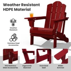 1-Piece HDPE Folding Adjustable Adirondack Chair In Red -Jearey jearey plastic adirondack chairs peydtjy red 44 1000