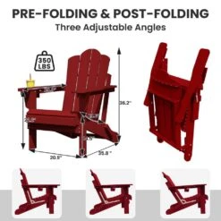 1-Piece HDPE Folding Adjustable Adirondack Chair In Red -Jearey jearey plastic adirondack chairs peydtjy red 4f 1000