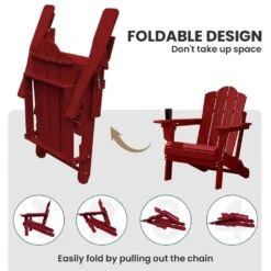 1-Piece HDPE Folding Adjustable Adirondack Chair In Red -Jearey jearey plastic adirondack chairs peydtjy red fa 1000