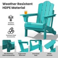 1-Piece HDPE Folding Adjustable Adirondack Chair In Tiffany Blue -Jearey jearey plastic adirondack chairs peydtjy tfn 44 1000