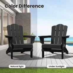 HDPE Classic Black Folding Plastic Adirondack Chair (1-Pack) -Jearey jearey plastic adirondack chairs psqwy black 31 1000