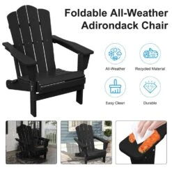 HDPE Classic Black Folding Plastic Adirondack Chair (1-Pack) -Jearey jearey plastic adirondack chairs psqwy black 44 1000