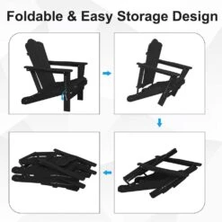 HDPE Classic Black Folding Plastic Adirondack Chair (1-Pack) -Jearey jearey plastic adirondack chairs psqwy black 4f 1000