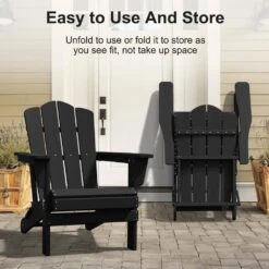 HDPE Classic Black Folding Plastic Adirondack Chair (1-Pack) -Jearey jearey plastic adirondack chairs psqwy black 76 1000