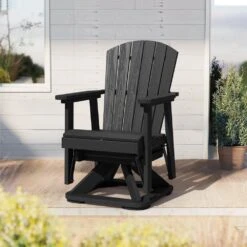 Plastic HDPE Resin Rocking Glider Chair Adirondack Swivel Outdoor Rocking Chair In Black -Jearey jearey plastic adirondack chairs qwyzy1 bk 31 1000