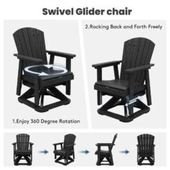 Plastic HDPE Resin Rocking Glider Chair Adirondack Swivel Outdoor Rocking Chair In Black -Jearey jearey plastic adirondack chairs qwyzy1 bk 44 1000