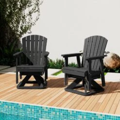 Plastic HDPE Resin Rocking Glider Chair Adirondack Swivel Outdoor Rocking Chair In Black -Jearey jearey plastic adirondack chairs qwyzy1 bk c3 1000