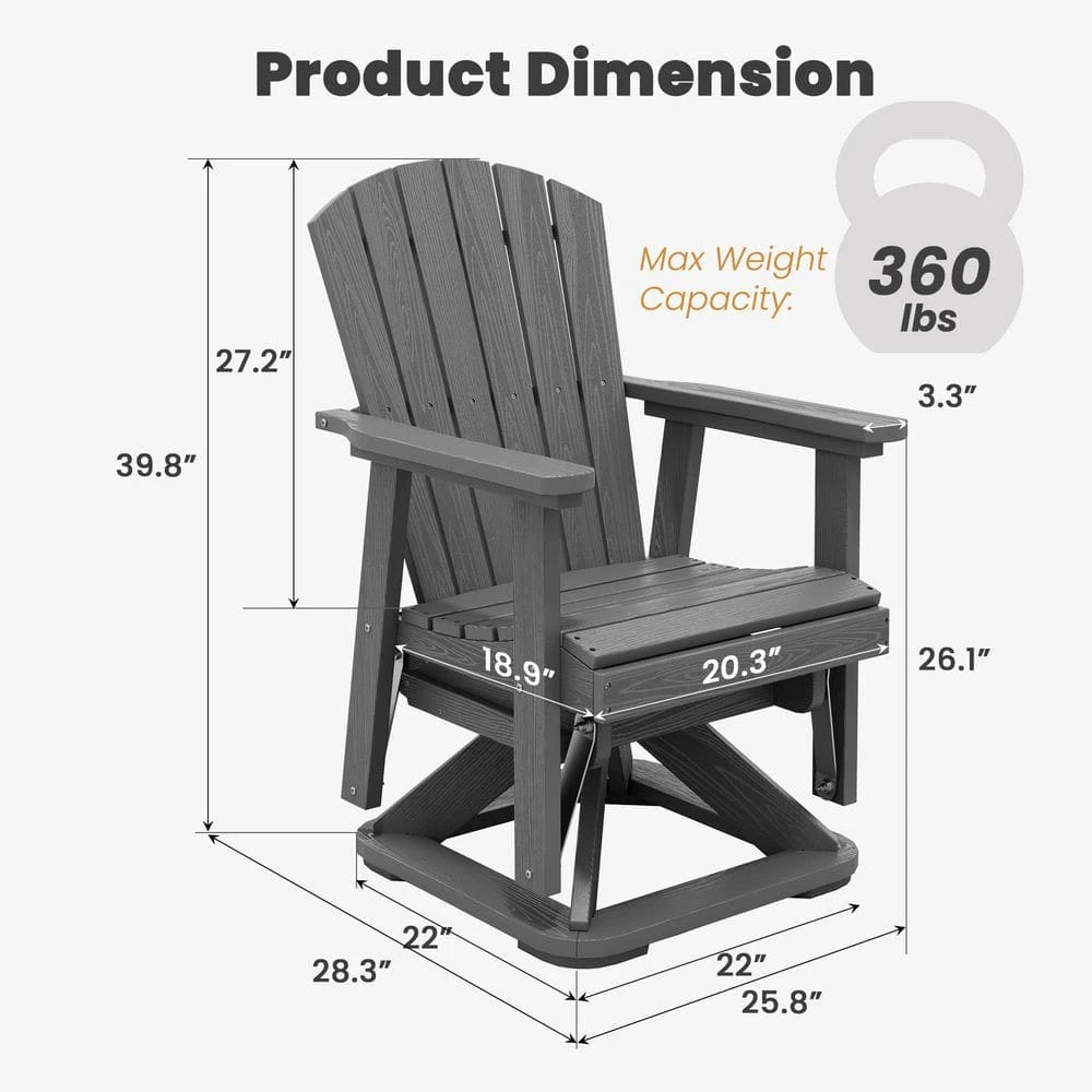 Plastic HDPE Resin Rocking Glider Chair Adirondack Swivel Outdoor Rocking Chair In Gray 3 Plastic HDPE Resin Rocking Glider Chair Adirondack Swivel Outdoor Rocking Chair In Gray - Image 3