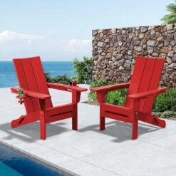 Classic Dark Red Folding Plastic Adirondack Chair With Double Cup Holder -Jearey jearey plastic adirondack chairs sbthqy ah 31 1000