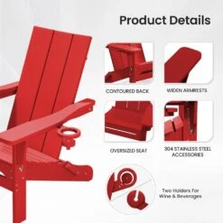 Classic Dark Red Folding Plastic Adirondack Chair With Double Cup Holder -Jearey jearey plastic adirondack chairs sbthqy ah 4f 1000