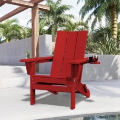 Classic Dark Red Folding Plastic Adirondack Chair With Double Cup Holder -Jearey jearey plastic adirondack chairs sbthqy ah c3 1000
