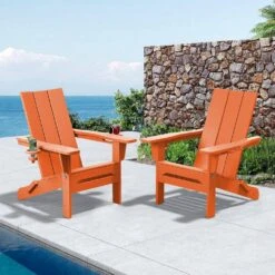 Classic Dark Orange Folding Plastic Adirondack Chair With Double Cup Holder -Jearey jearey plastic adirondack chairs sbthqy aj 31 1000