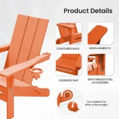 Classic Dark Orange Folding Plastic Adirondack Chair With Double Cup Holder -Jearey jearey plastic adirondack chairs sbthqy aj 4f 1000
