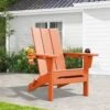 Classic Dark Orange Folding Plastic Adirondack Chair With Double Cup Holder