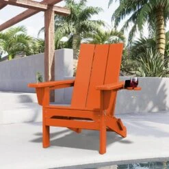 Classic Dark Orange Folding Plastic Adirondack Chair With Double Cup Holder -Jearey jearey plastic adirondack chairs sbthqy aj c3 1000