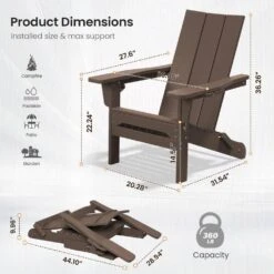 Classic Brown Folding Plastic Adirondack Chair With Double Cup Holder -Jearey jearey plastic adirondack chairs sbthqy brown 44 1000