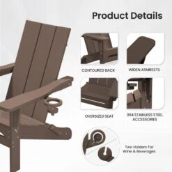Classic Brown Folding Plastic Adirondack Chair With Double Cup Holder -Jearey jearey plastic adirondack chairs sbthqy brown 4f 1000