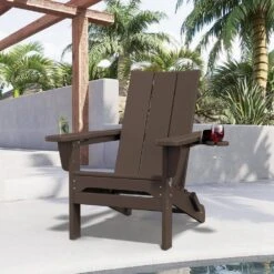 Classic Brown Folding Plastic Adirondack Chair With Double Cup Holder -Jearey jearey plastic adirondack chairs sbthqy brown c3 1000