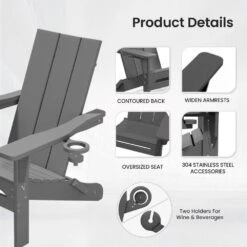 Classic Gray Folding Plastic Adirondack Chair With Double Cup Holder -Jearey jearey plastic adirondack chairs sbthqy gray 4f 1000