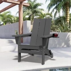 Classic Gray Folding Plastic Adirondack Chair With Double Cup Holder -Jearey jearey plastic adirondack chairs sbthqy gray c3 1000