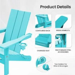 Classic Peacock Blue Folding Plastic Adirondack Chair With Double Cup Holder -Jearey jearey plastic adirondack chairs sbthqy kql 4f 1000