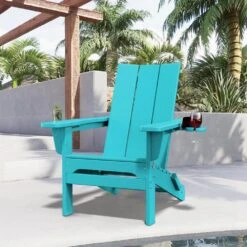 Classic Peacock Blue Folding Plastic Adirondack Chair With Double Cup Holder -Jearey jearey plastic adirondack chairs sbthqy kql c3 1000