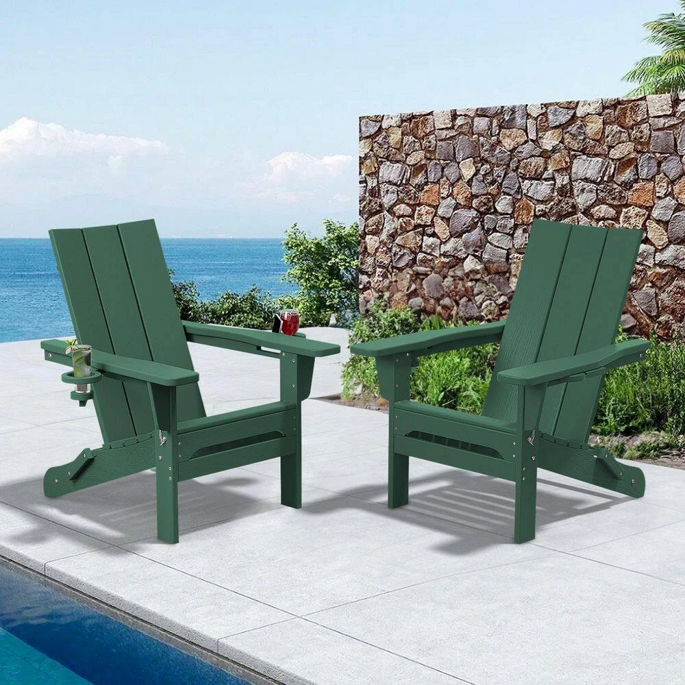 Classic Dark Green Folding Plastic Adirondack Chair With Double Cup Holder 7 Classic Dark Green Folding Plastic Adirondack Chair With Double Cup Holder - Image 7