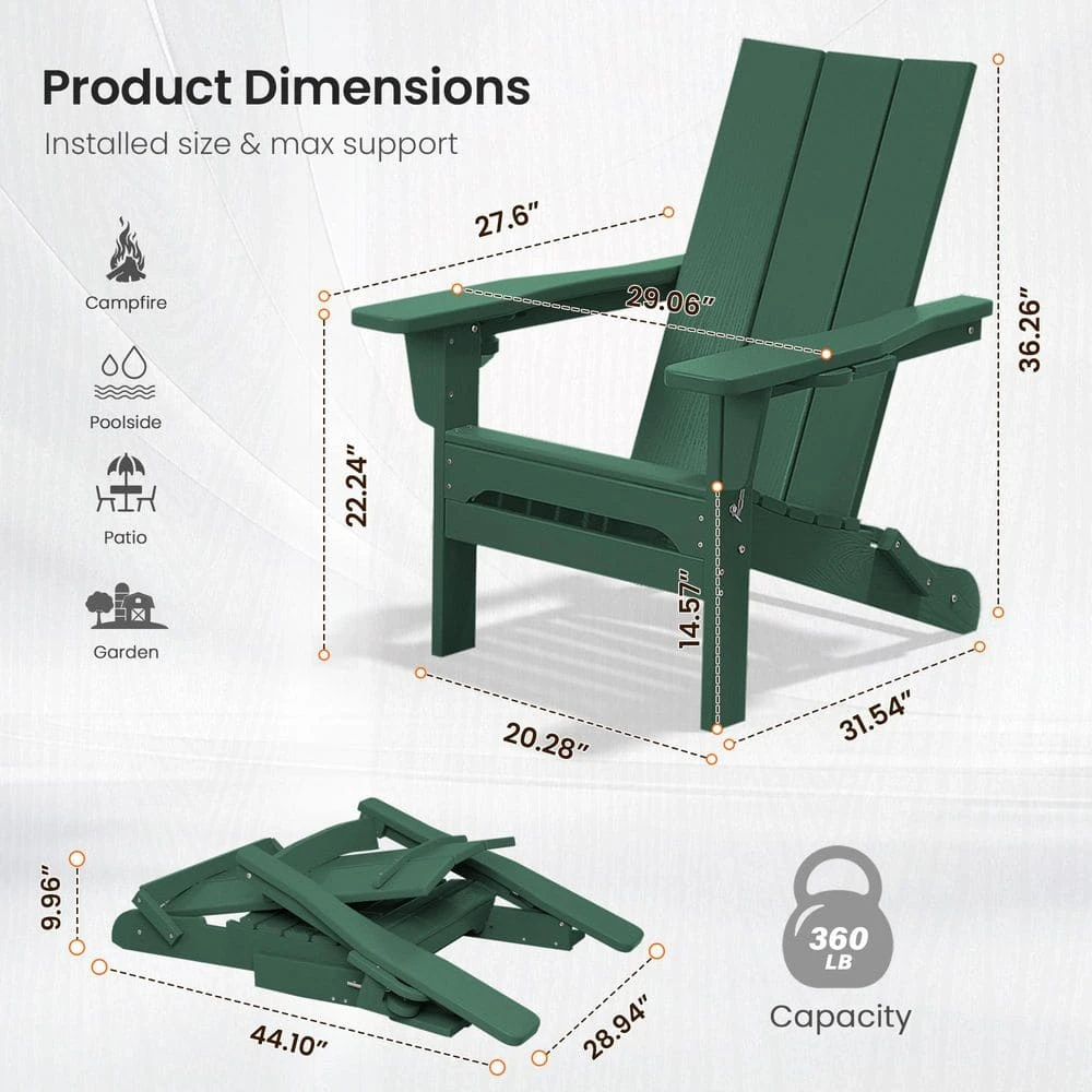 Classic Dark Green Folding Plastic Adirondack Chair With Double Cup Holder 6 Classic Dark Green Folding Plastic Adirondack Chair With Double Cup Holder - Image 6