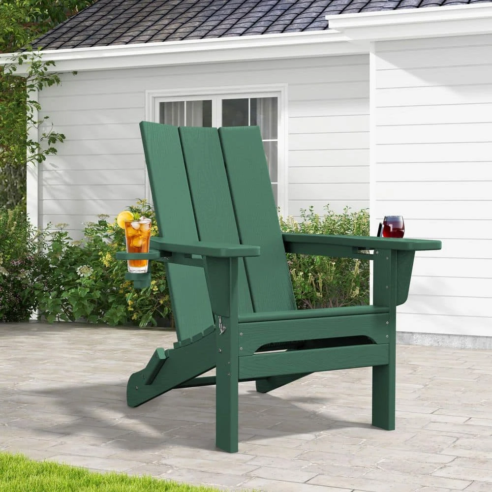 Classic Dark Green Folding Plastic Adirondack Chair With Double Cup Holder 1 Classic Dark Green Folding Plastic Adirondack Chair With Double Cup Holder