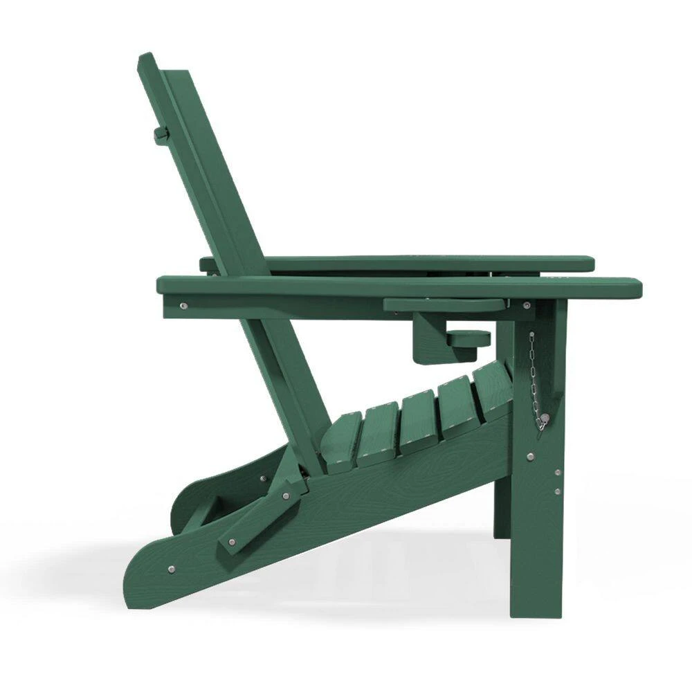 Classic Dark Green Folding Plastic Adirondack Chair With Double Cup Holder 2 Classic Dark Green Folding Plastic Adirondack Chair With Double Cup Holder - Image 2